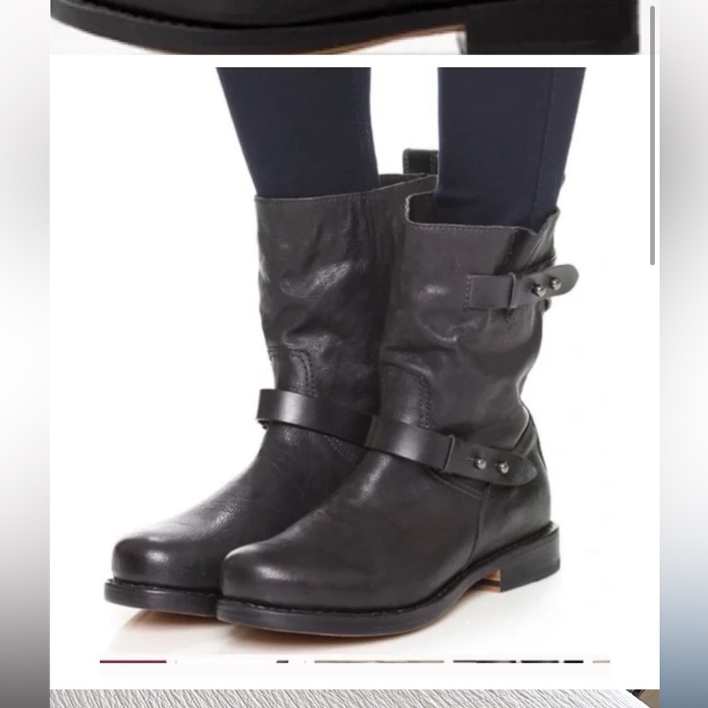 Rag & Bone Black Combat Moto Boots with Buckle Details